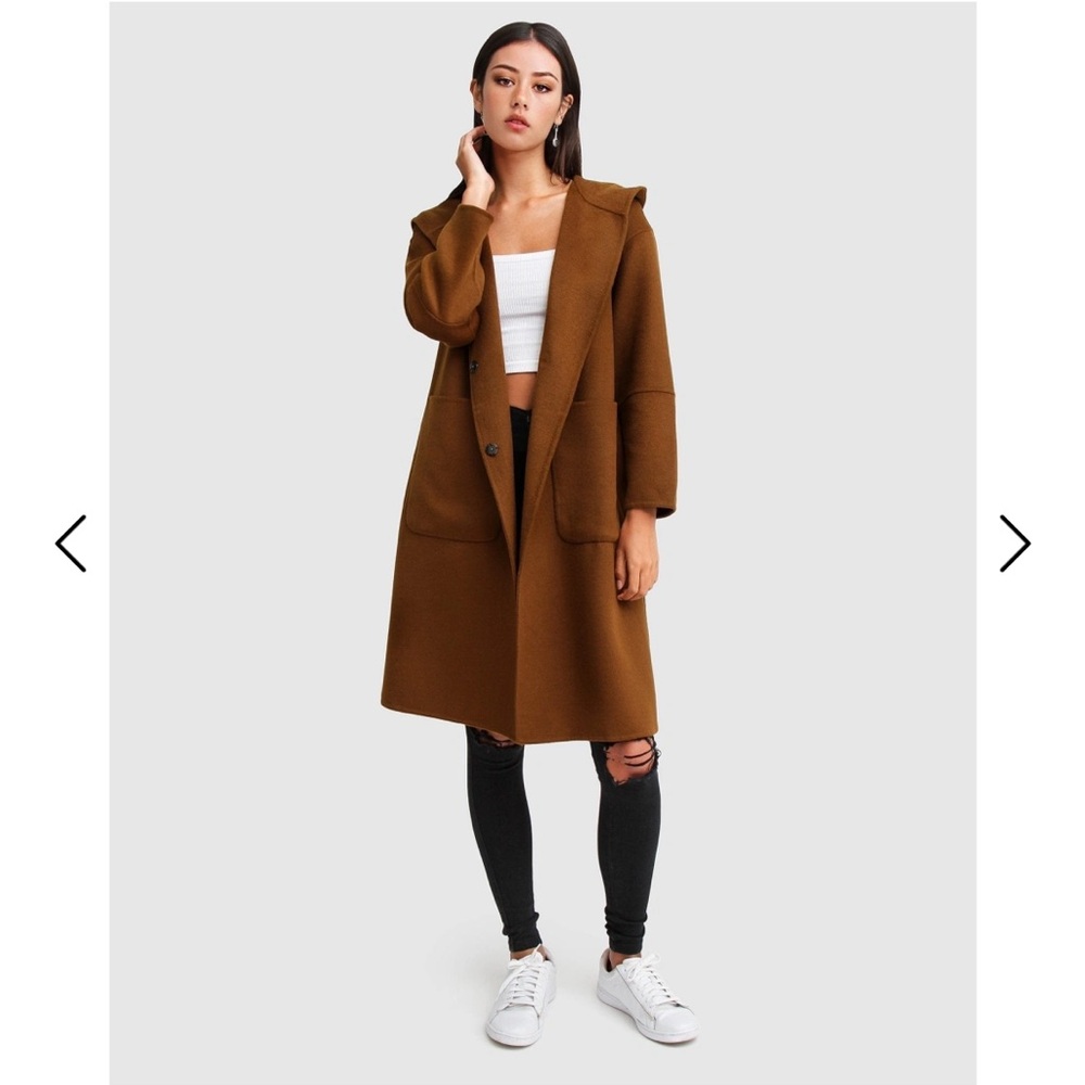 Belle & Bloom Walk This Way Wool Blend Oversized Coat- Dark Camel